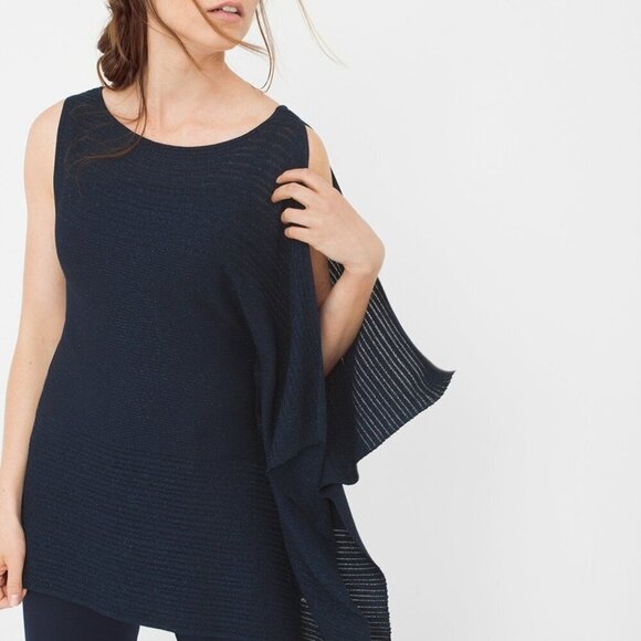 White House Black Market Asymmetric Drape Sleeve Shimmer Sweater Size M - Picture 2 of 16